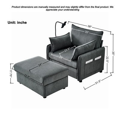 GDFStudio Renac Modern Corduroy Upholstered Chaise Lounge with Storage Ottoman and Pillows