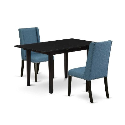 HomeStock 3-Piece Black Finish Rectangular Solid Wood Top with Butterfly Leaf Dining Table Set