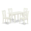 HomeStock 5-Pc Linen White Finish Solid Wood Top-Rectangular Dining Room Set with Butterfly Leaf-Seats 4