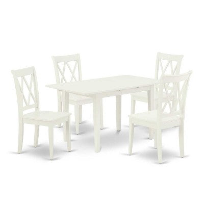 HomeStock 5-Pc Linen White Finish Solid Wood Top-Rectangular Dining Room Set with Butterfly Leaf-Seats 4