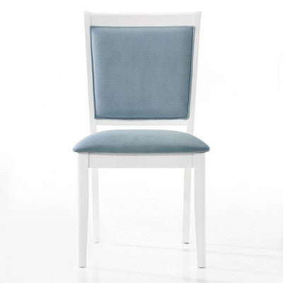 ChaletPosh 7 Pieces Dining Set in White with Light Blue Velvet Cover Dining Chair