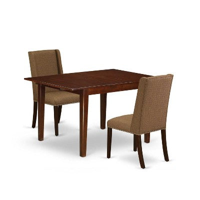 HomeStock 3-Piece Mahogany Finish Rectangular Solid Wood Top with Butterfly Leaf Dining Table Set