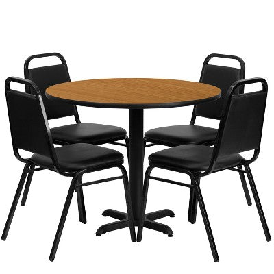 Emma and Oliver 36 Round Laminate X-Base Table Set with 4 Banquet Chairs