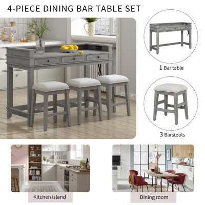 sumyeg TREXM 4-Piece Retro Dining Set with Kitchen Table 3 Chairs and 3 Storage Drawers
