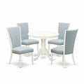 HomeStock 5-Piece Round Linen White Finish Solid Wood Top Dining table with 4 Chairs