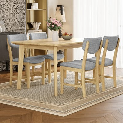 Rustic Wood Dining Table Set for 4, 5 Pieces Rectangular Table Set with Upholstered Chairs for Small Space Kitchen