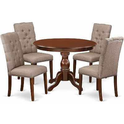5-Piece Mahogany Finish Solid Wood Top Dining table with 4 Chairs with