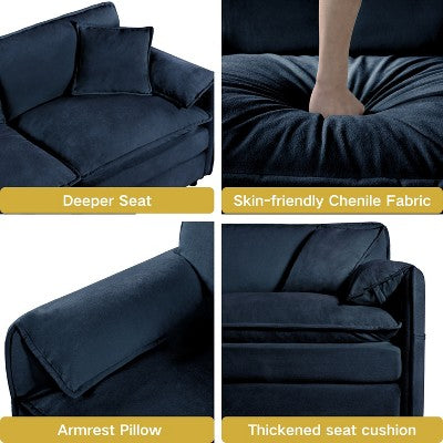 GDFStudio Jorah Modular 2 Piece Chenille Upholstered Sofa Set with 3 Pillows and Storage Pockets