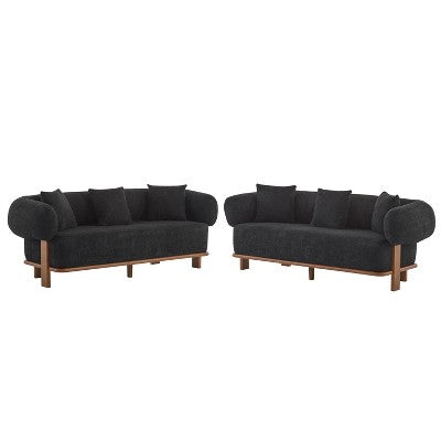 Christopher Knight Home Tadg 82 Rubberwood Boucle Upholstered 3 Seater Curved Sofa with Pillows (Set of 2)