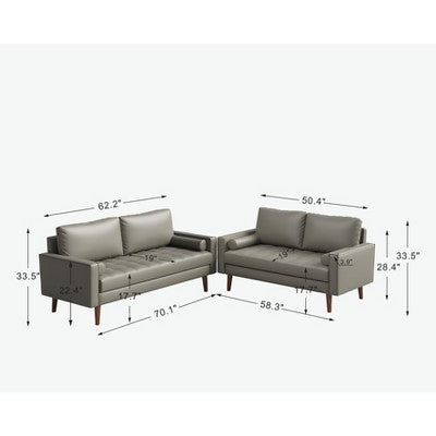 Luige 2 Piece Mid-Century Modern Square Arm Faux Leather Sofa and Loveseat Set - Tree City