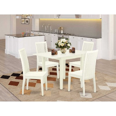5-Piece Linen White Finish Solid Wood Top - Rectangular Dining Room Set - Seats 4