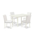HomeStock 5-Pc Linen White Finish Solid Wood Top-Rectangular Upholstered Dining Room Set with Butterfly Leaf-Seats 4