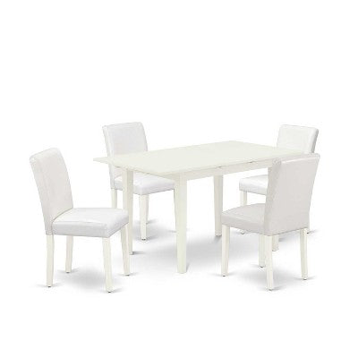 HomeStock 5-Pc Linen White Finish Solid Wood Top-Rectangular Upholstered Dining Room Set with Butterfly Leaf-Seats 4