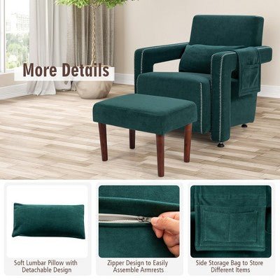 Costway Modern Berber Fleece Single Sofa Chair w/ Ottoman & Waist Pillow Red\Blue\Black\Green\Orange