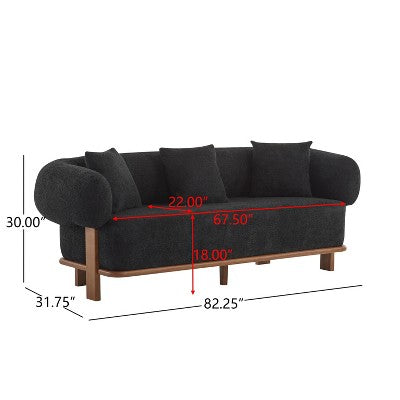 Christopher Knight Home Tadg 82 Rubberwood Boucle Upholstered 3 Seater Curved Sofa with Pillows (Set of 2)
