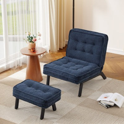 Bestier Accent Chair with Adjustable Backrest, Tufted Lounge Chair with Ottoman Set, Upholstered Reclining Chair for Reading Room