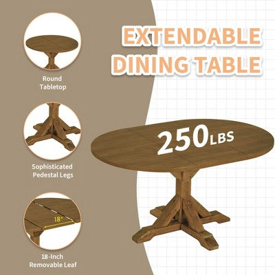 GDFStudio Zayd 6 Piece Dining Set with Extendable Pedestal Table, Ladder Back Chairs and Bench