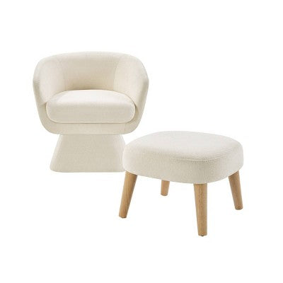 Modern Swivel Accent Chair and Ottoman Set, Fabric Upholstered Swivel Side Chair for Living Room, Bedroom, Apartment, or Reading Nook-Panipeachy