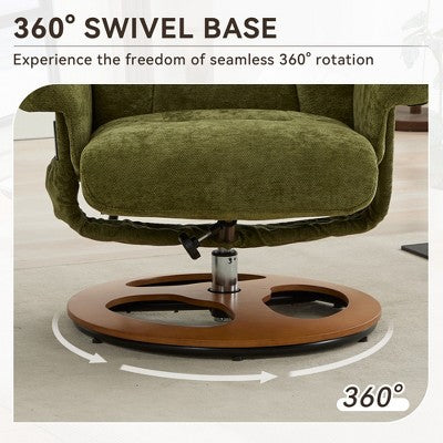 GDFStudio Mirna Ergonomic Chenille Upholstered Swivel Recliner Chair with Ottoman