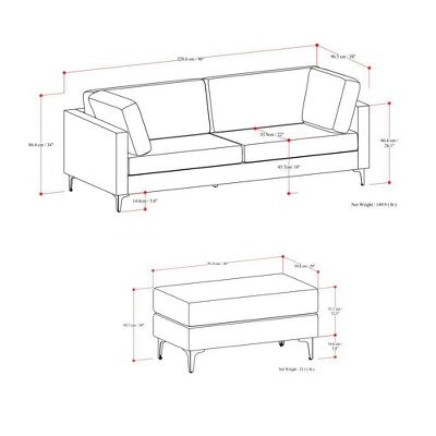 WyndenHall Lana 90 Mid Century Sofa with Ottoman Set