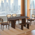 GDFStudio Tom 6 Piece Solid Wood and PE Rattan Dining Set with 71 Double Pedestal Table