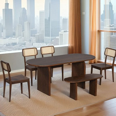 GDFStudio Tom 6 Piece Solid Wood and PE Rattan Dining Set with 71 Double Pedestal Table