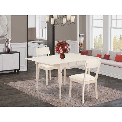 HomeStock 3-Piece Linen White Finish Solid Wood Top with Dropleaf Dining Table Set