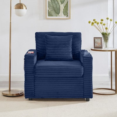 GDFStudio Tenley Modern Chenille Accent Chair with Storage Ottoman, Cup Holder and Convertible Armrest Table