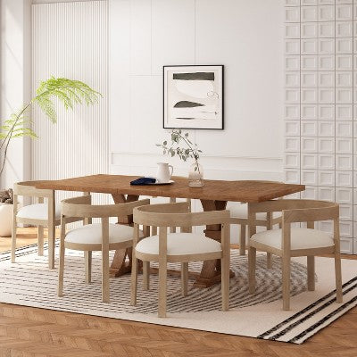 Christopher Knight Home Hudson 7 Pieces Upholstered Wood Extended Dining Set with Pedestal Base