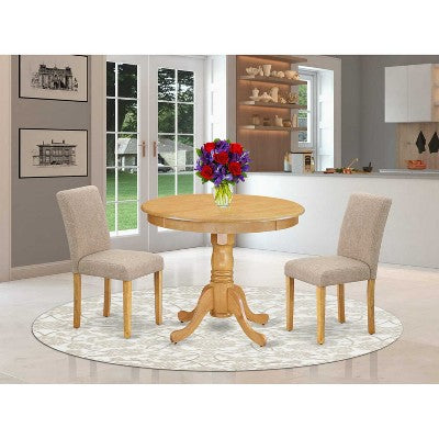 French Country Dinette Set - 3 Piece Table & Chair Set - Linen Fabric Dining Room Furniture