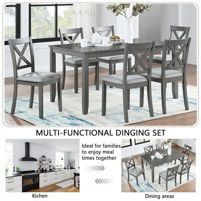 GDFStudio Loren Modern 7-Piece Solid Wood Upholstered Dining Table and Chairs Set