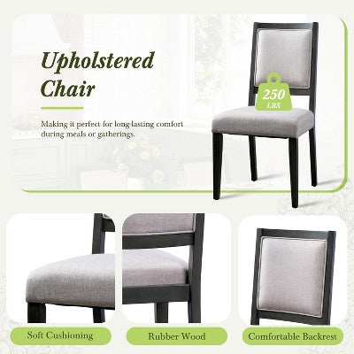 GDFStudio Elba 82 7 Piece Rubberwood Upholstered Dining Set with Trestle Extendable Table