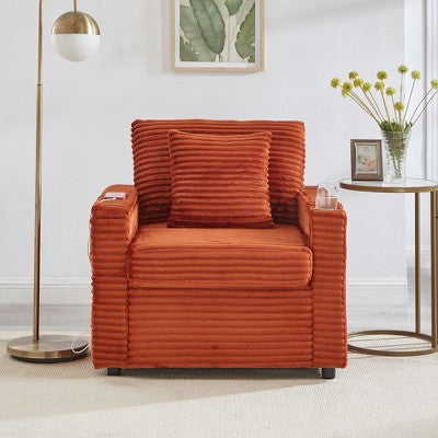 GDFStudio Tenley Modern Chenille Accent Chair with Storage Ottoman, Cup Holder and Convertible Armrest Table