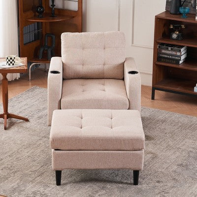 GDFStudio Brooke Modern Upholstered Tufted Armchair and Storage Ottoman Set