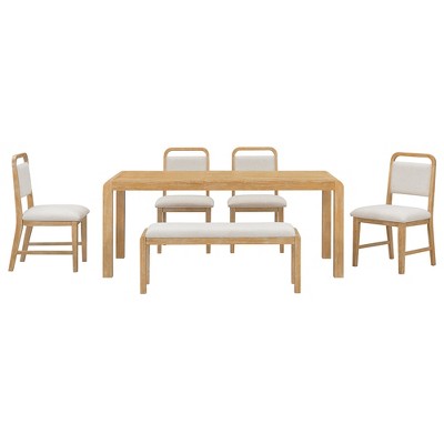 6-Piece Extendable Dining Set with 4 Upholstered Chairs & Bench, 60-72 Mid-Century Modern Kitchen Table with Curved Legs - ModernLuxe