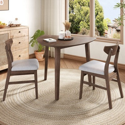 3-Piece Modern Dining Table Set, Triangular Side Table & 2 Curved Wood Chairs for Small Living Room Kitchen Studio - ModernLuxe
