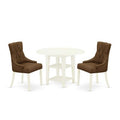 HomeStock 3-Piece Linen White Finish Round Solid Wood Top with Dropleaf Dining Table Set