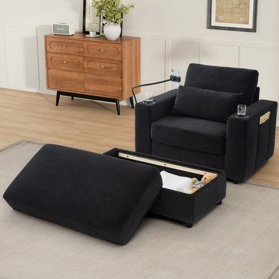 GDFStudio Roy Modern 42.5 Armchair Chaise Lounge Sofa with Movable Storage Ottoman and USB Ports