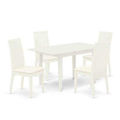 5-Piece Linen White Finish Solid Wood Top - Rectangular Dining Room Set - Seats 4