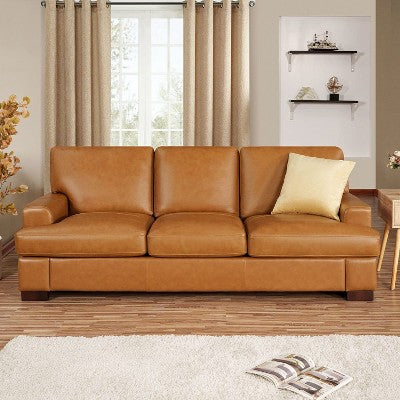 Home Imports Emporium Genuine Leather Living Room Set  Sofa Sets with Goose Feather Cushions and Mid-Century Modern Design