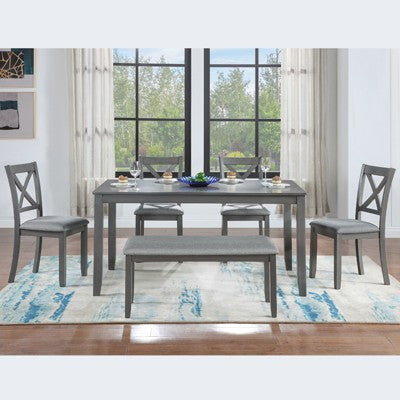GDFStudio Callan Farmhouse Wood Upholstered 6 Piece Dining Set with Bench