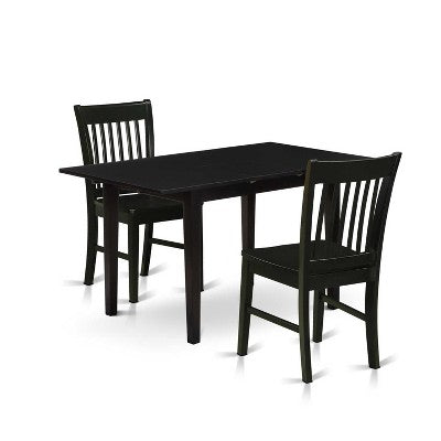 HomeStock 3-Pc Black Finish Rectangular Solid Wood Top with Butterfly Leaf Dining Table Set