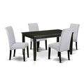 Coastal Kitchen Table Set 5 Piece - Linen Gray Fabric Parsons Chairs - Modern Dining Room Furniture