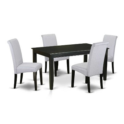 Coastal Kitchen Table Set 5 Piece - Linen Gray Fabric Parsons Chairs - Modern Dining Room Furniture
