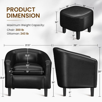 Yaheetech Faux Leather Accent Arm Chair Barrel Chair with Ottoman for Living Room