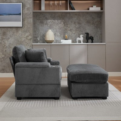 GDFStudio Ulen Modern Corduroy Upholstered Storage Chair with Ottoman and Detachable Cushions
