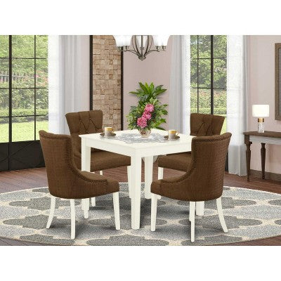 HomeStock 5-Pc Linen White Finish Solid Wood Top - Square Dining Room Set - Seats 4
