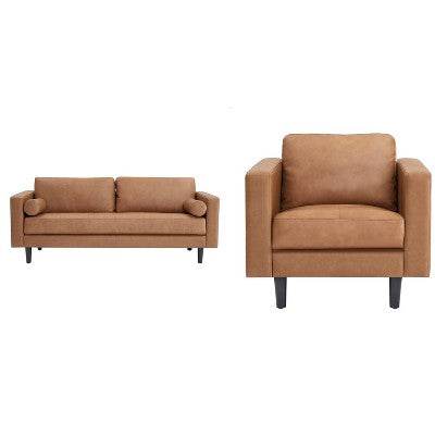 Home Imports Emporium Upholstered Chair, Loveseat and Sofa Set Combos for Living Room in Tan, Leather