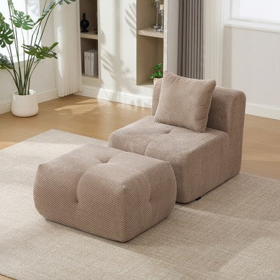 GDFStudio Solen Modern 31 Boneless Upholstered Tufted Accent Chair with Ottoman and Pillow