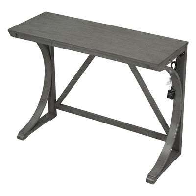 Farmhouse 3 Piece Counter Height Dining Table Set for 2, Wood Console Bar Table with USB Port and Upholstered Stools for Small Space